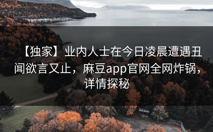 【独家】业内人士在今日凌晨遭遇丑闻欲言又止，麻豆app官网全网炸锅，详情探秘